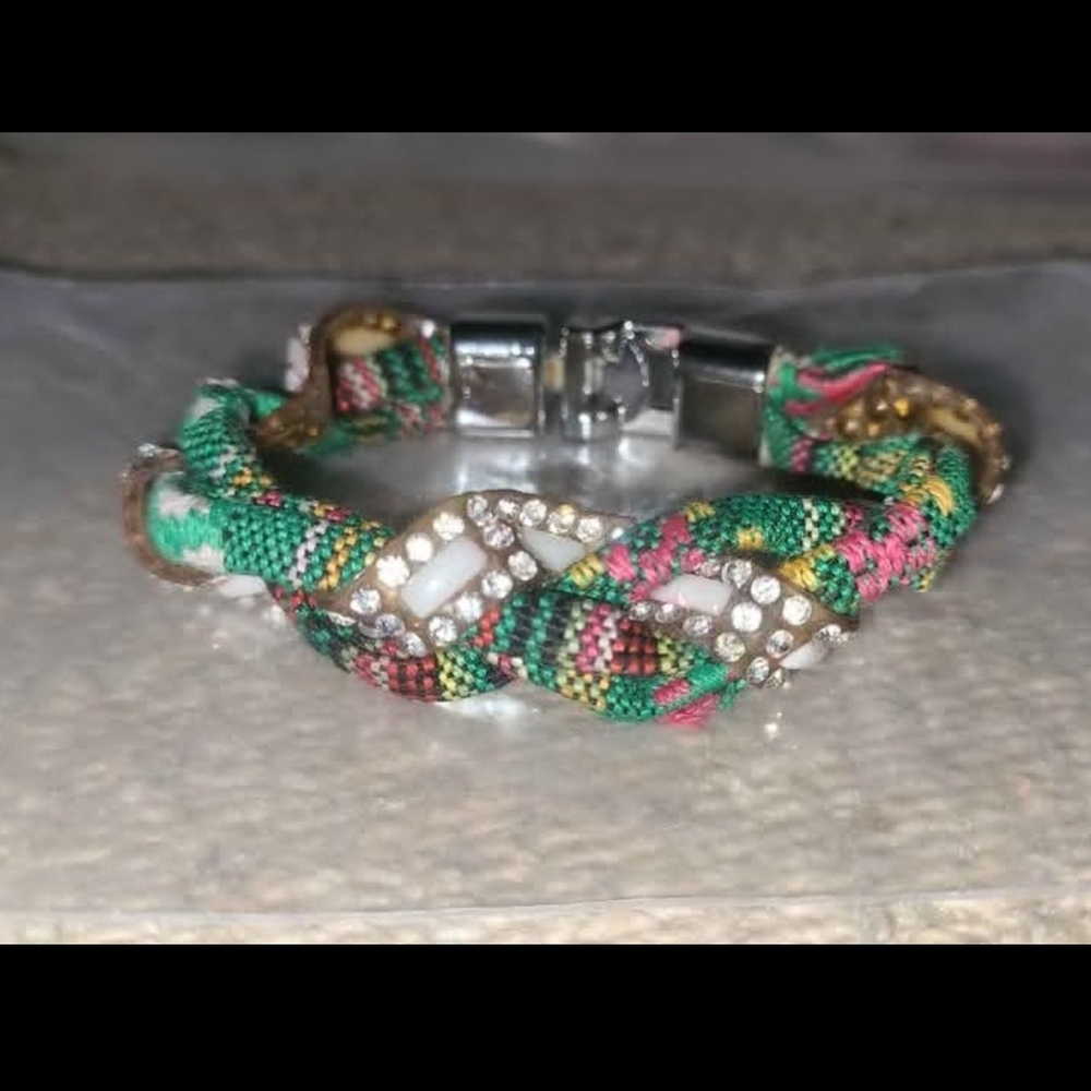 Colorful Woven Bracelet with Rhinestone Accents